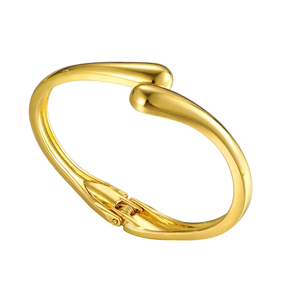 Wide Metal Bangle Ring for Women Gold Color Chunky Waterdrop Open Wrist Cuff Thick Irregular Twisted Bracelet Jewelry