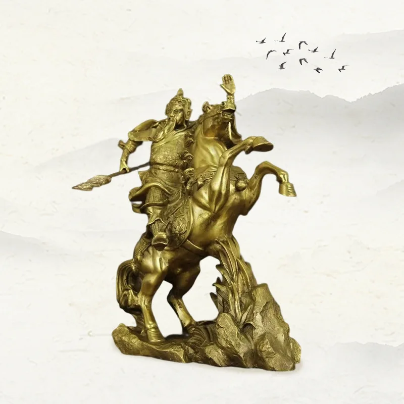 Pure Copper Horse-Mounted Home Decor, A Lucky Charm, A Of Gong With A Sword, A Statue Of Guan Yu, The God