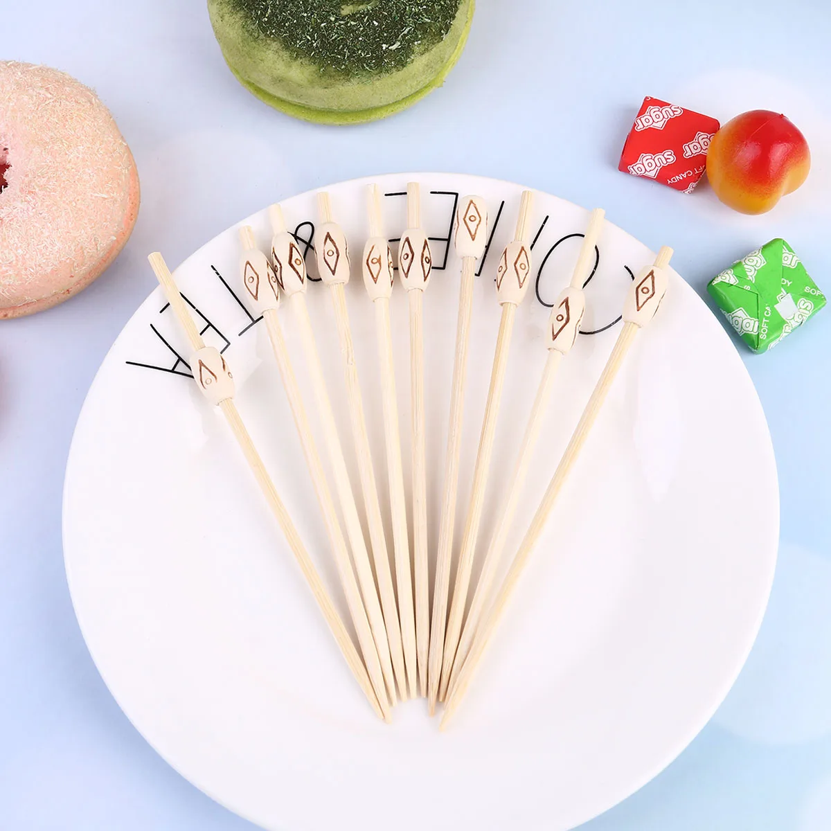 

50pcs Bamboo Picks Disposable Food Sticks Party Favors Smooth Appetizer Drink Decor For Birthday Wedding Bridal