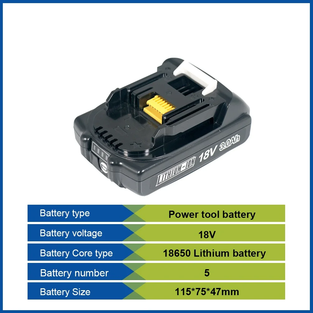 

18650 18V 2.5-3Ah rechargeable lithium battery for makita tool BL1850 bl1830 bl1860 bl1850B compatible 18 Volt wireless grinder