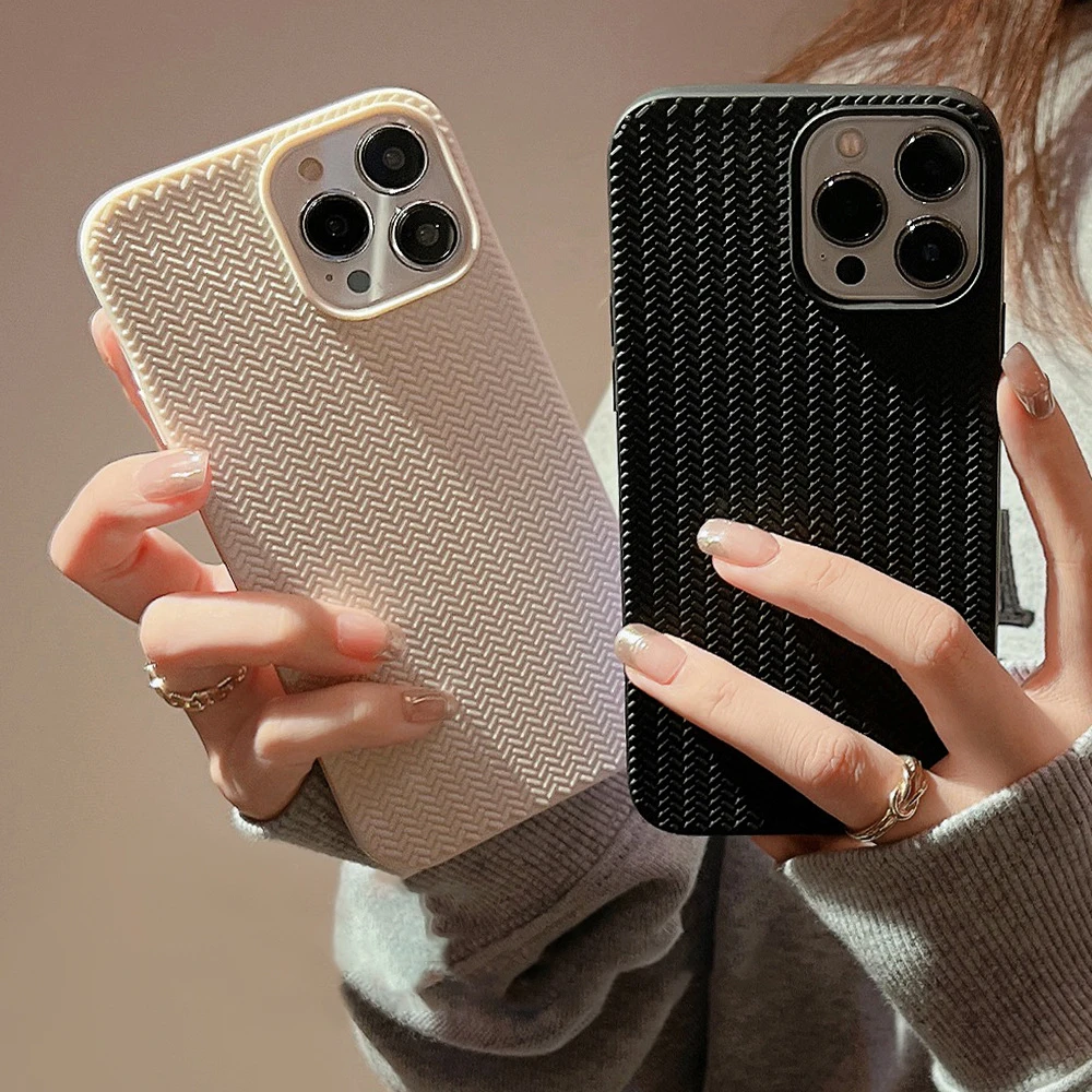 Luxury Knitting Pattern Case For iPhone 11 12 13 14 15 16 Pro Max X Xs XR Max Plus Bumper Soft Silicone Phone Cases Cover
