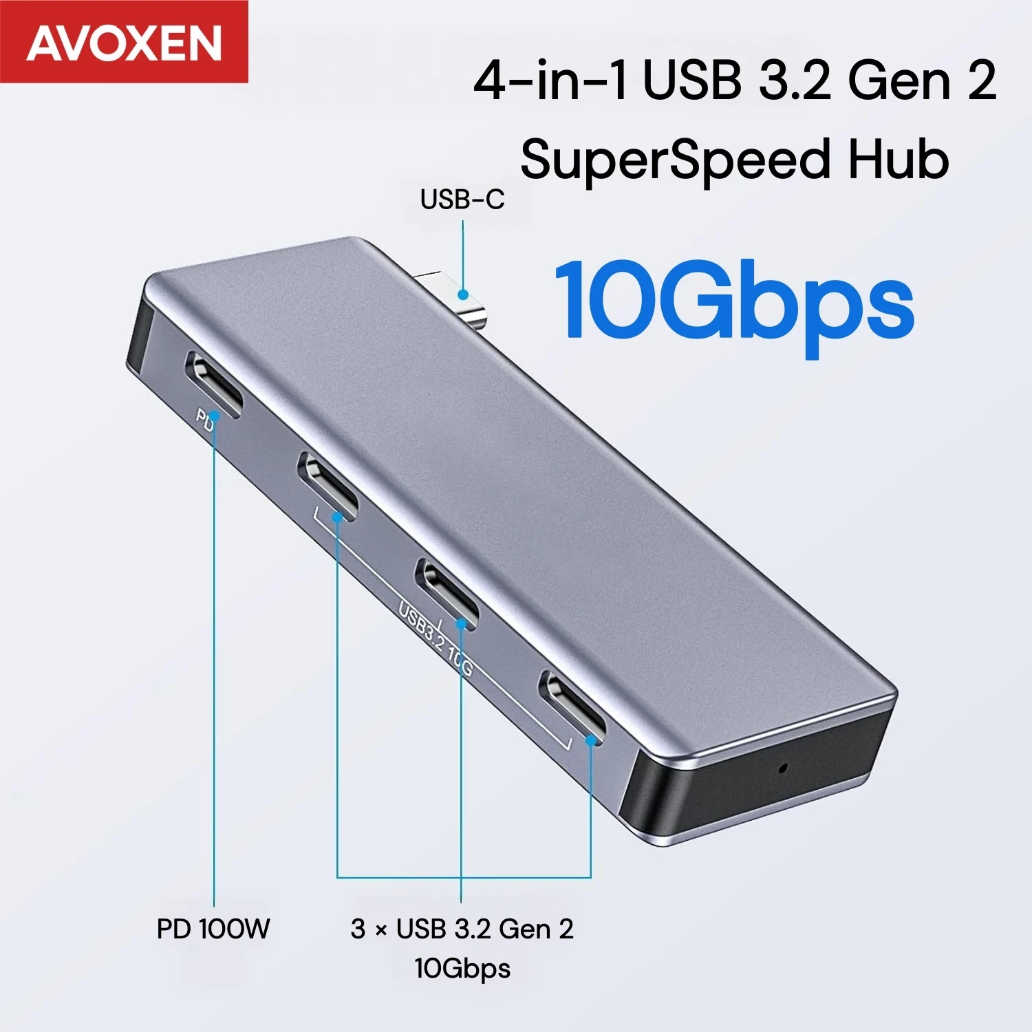 USB C Hub 4 Port 3.2 Gen 2 10Gbps PD 100W Type C Splitter Fast Charging 4 in 1 Adapter USB Extension for MacBook Pro Laptop iPad