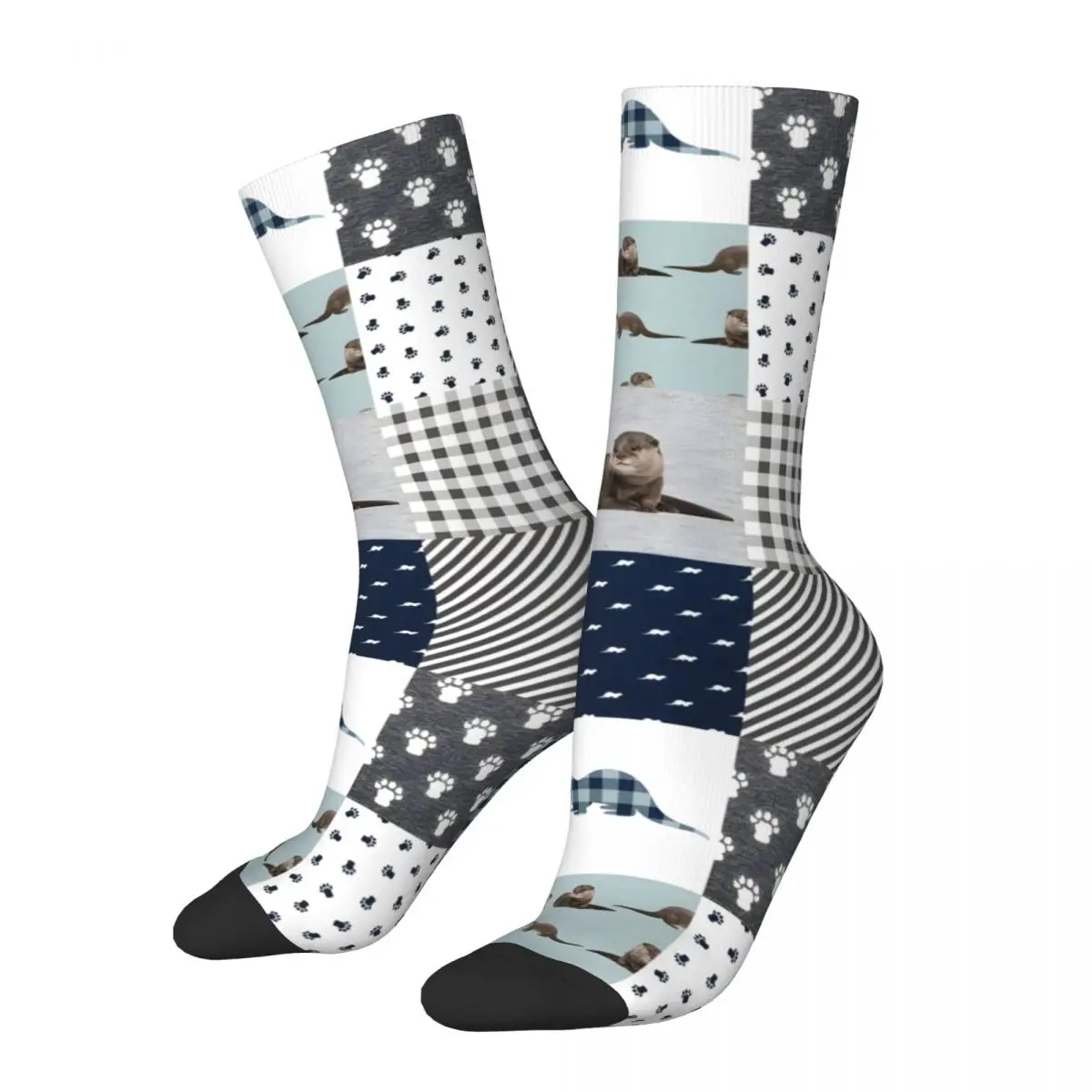 Crazy compression Otter Cute Patchwork Sock for Men Vintage Seamless Pattern Crew Sock Novelty