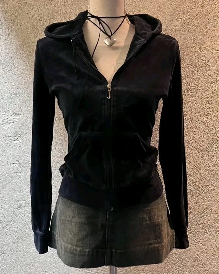 เสื้อฮู้ดสีพื้นแบบมีซิปสำหรับผู้หญิง เสื้อฮู้ดทรงเข้ารูป สไตล์เกาหลี แขนยาว แนวฮาราจูกุ เสื้อสเวตเชิ้ตวินเทจ Y2k