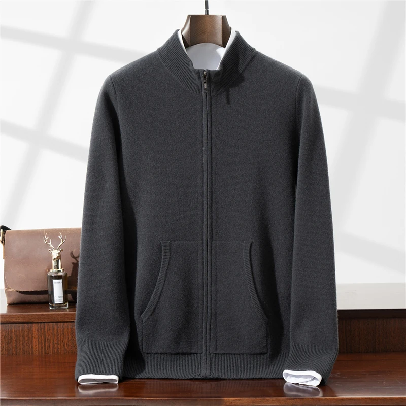 

Men's O-Neck 100% Wool Sweater Casual Knitted Autumn and Winter Coat Men's Cardigan Full Sleeved Sweater Hot Selling Solid Color