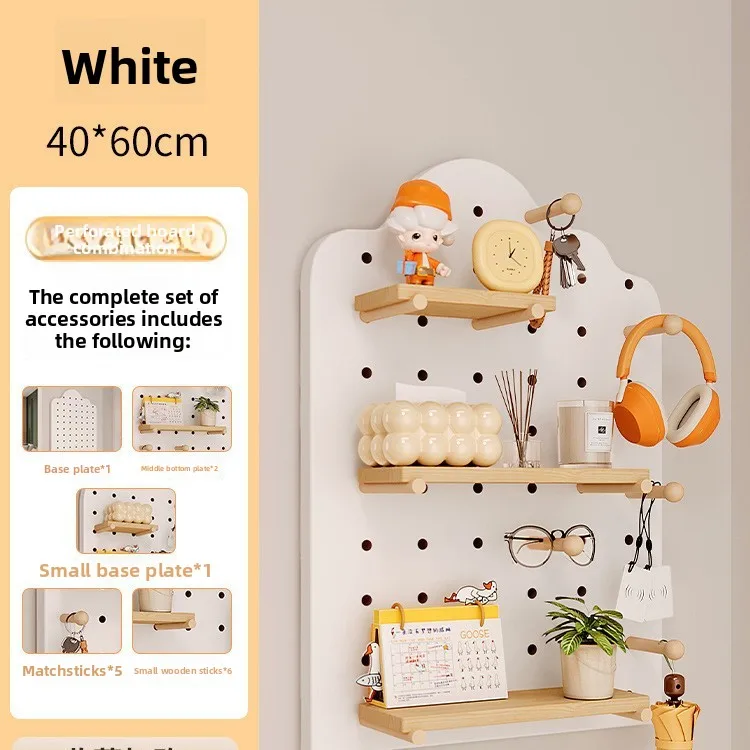 Solid Wood Hole Board Accessories Universal Wall Shelf Hooks Matchstick Round Hole Wooden Plank Shelves Wood Board Storage view 2