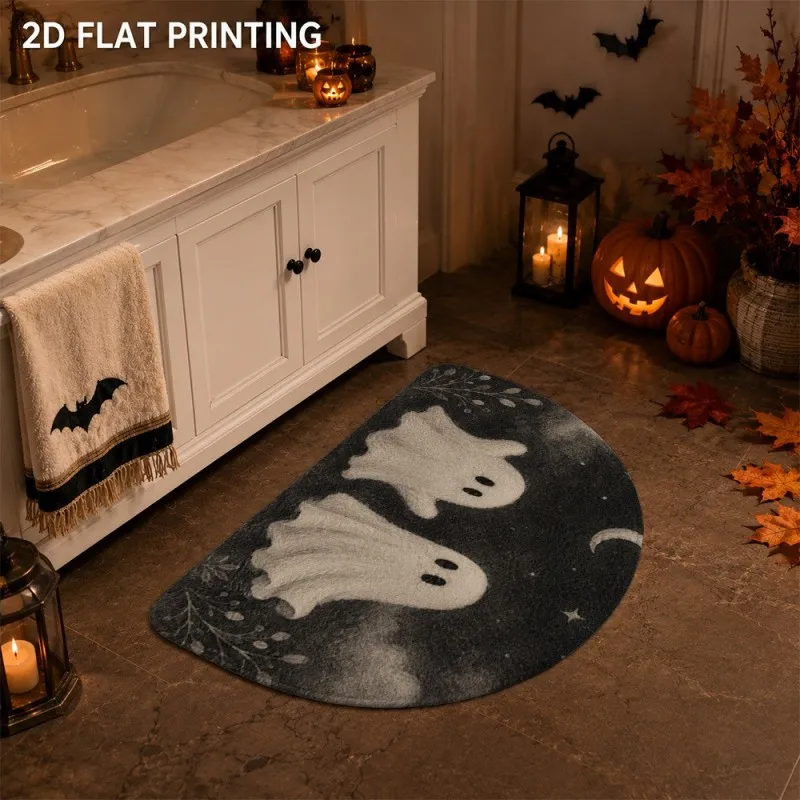 Spooky Halloween Half Round Doormat Cute Ghost Moon Semicircle Carpet For Bathroom Luxury Bedroom Front Door Welcome Floor Mat