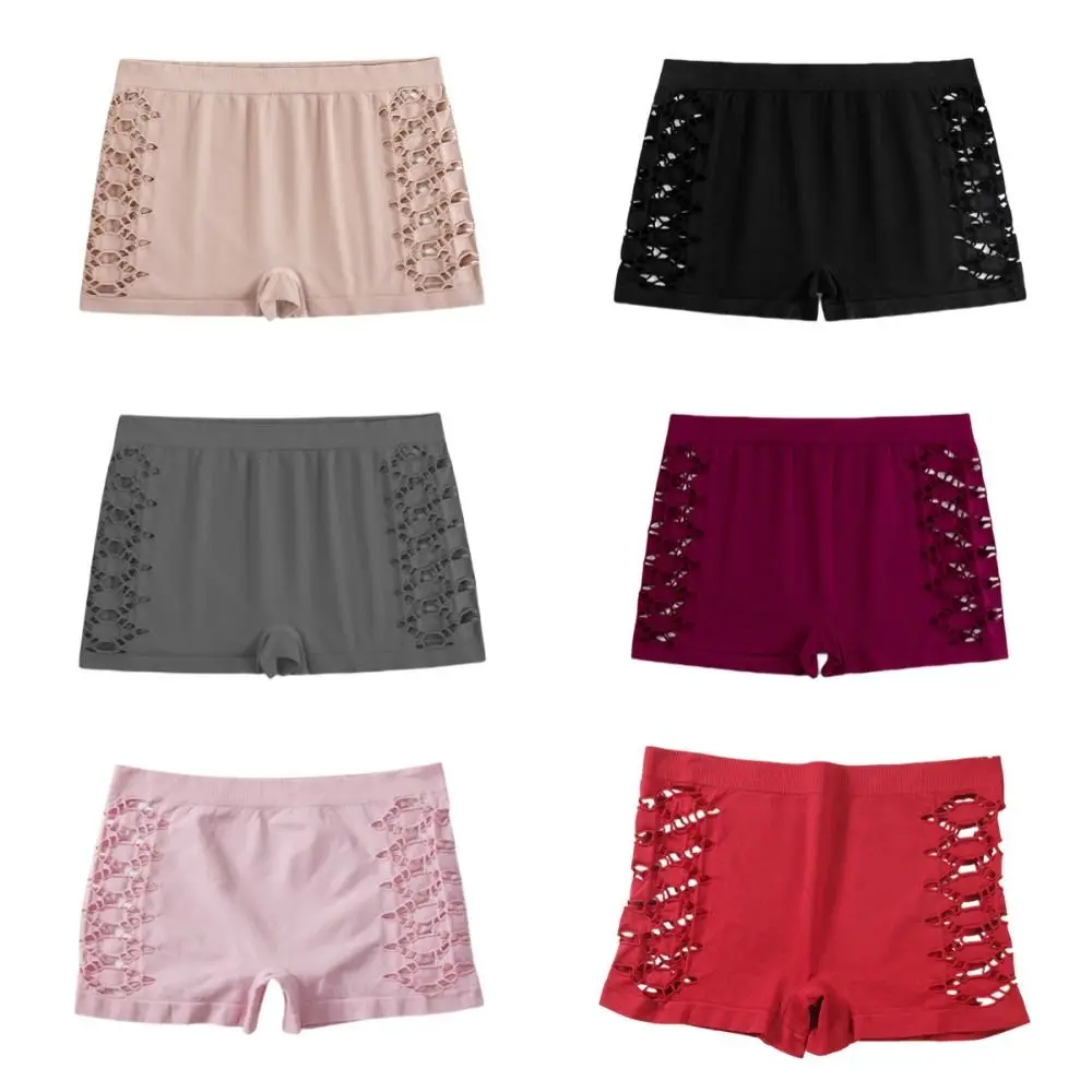 Cuecas boxer femininas elásticas sem costura, roupa íntima macia, calcinha vazada, lingerie, cintura média, cuecas femininas