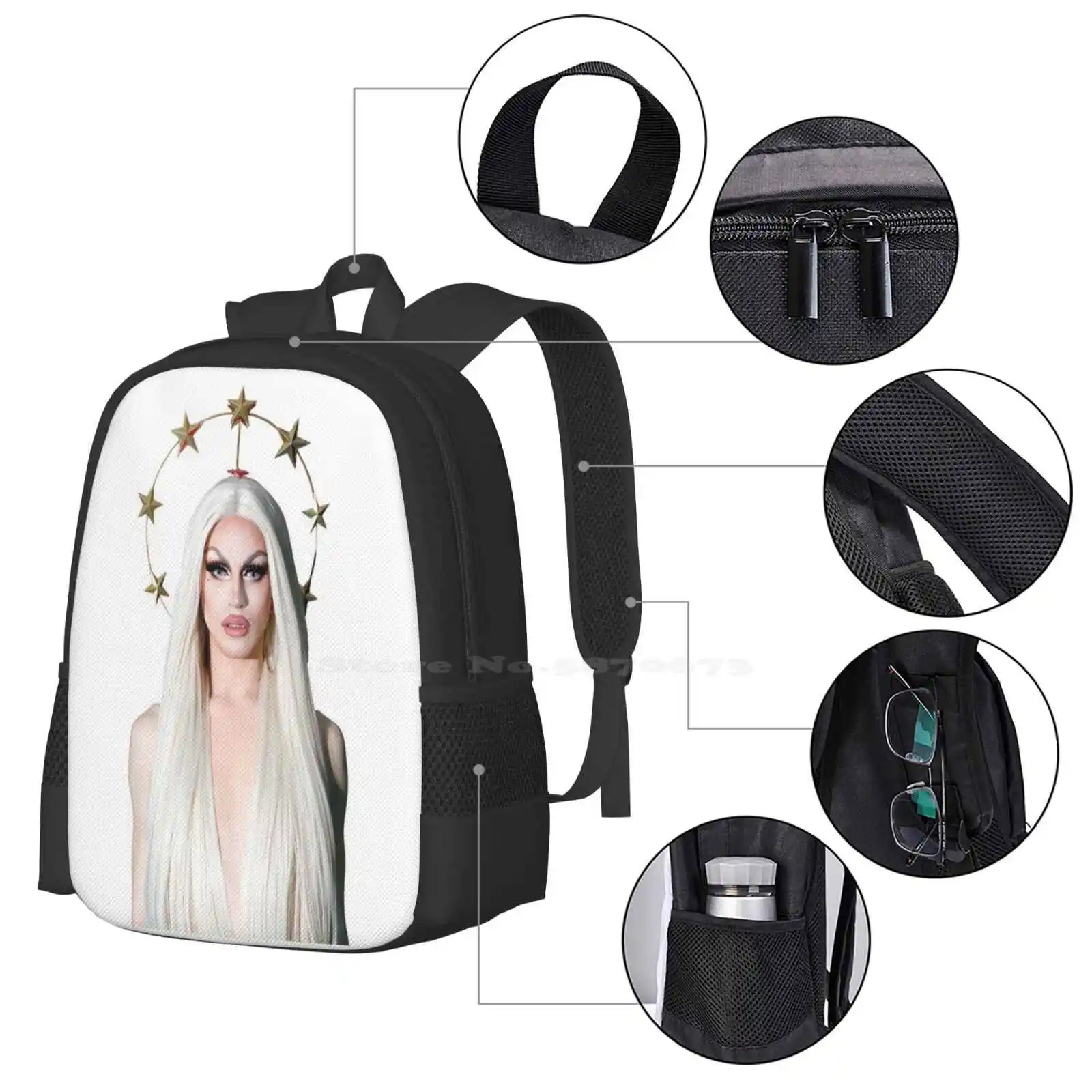 アクアリアステッカー新着ユニセックスバッグ学生バッグバックパックアクアリアエンジェルクラウンスターフィナーレルックドラッグクイーンレースルポール