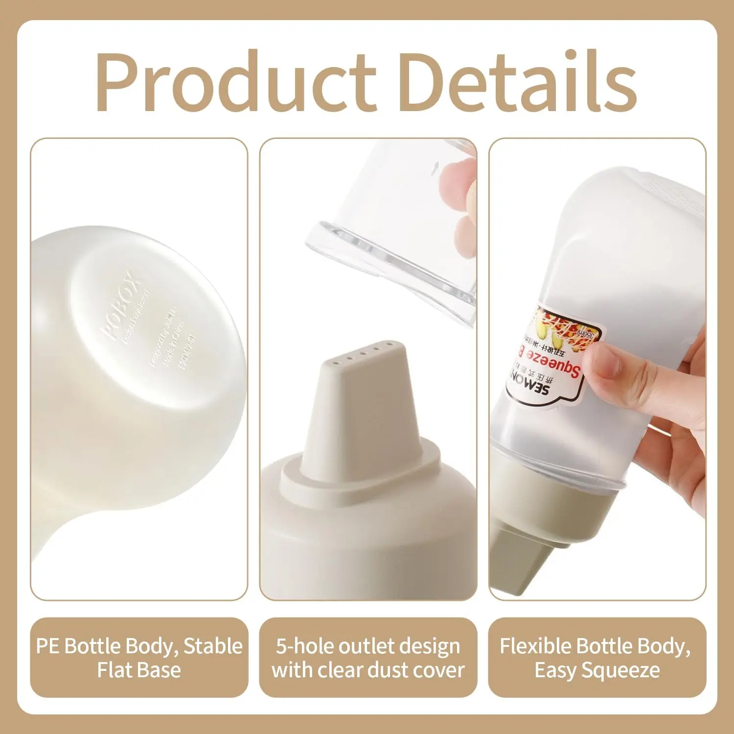 Squeeze Bottles for Sauces 5 Hole Condiment Ketchup Dispenser 12oz Salad Dressing Container for Oil Sauces Mayonnaise Syrup