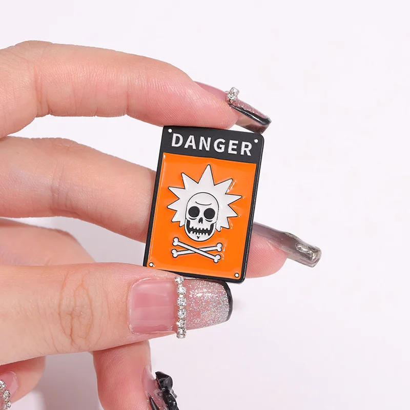 Danger Skeleton Warning Signs Enamel Pin Hey I'M Mr.Meeseeks Look At Me Crazy Anime Brooch Lapel Badges Jewelry Fans Gift