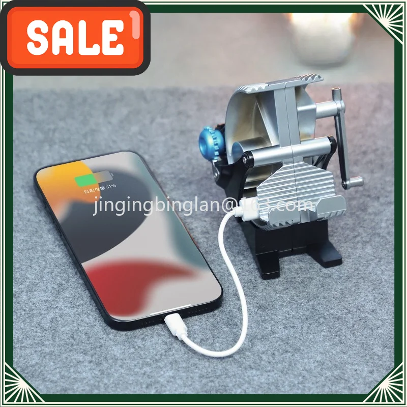 New 2026 all-metal mechanical alloy serrated knob gear hand crank power generation mobile phone holder