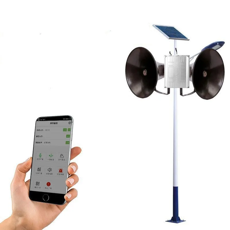 Solar Powered Emergency Public Address Speaker Column with 4G Wireless Cloud Control APP Remote for Rural Areas Scenic Spots