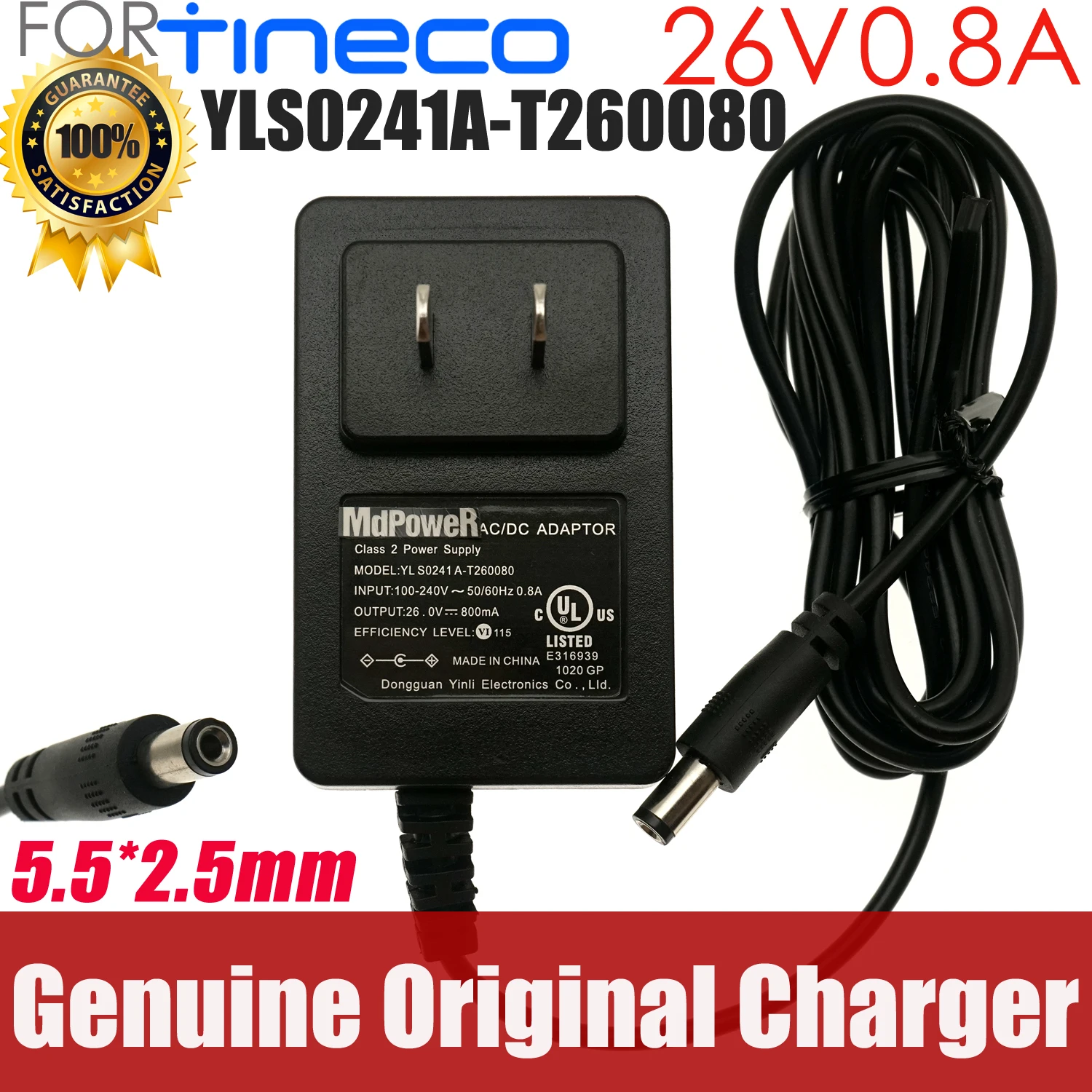 

Genuine AC Adapter Charger For Tineco Vauccm Power Supply 26V 600mA 800mA 0.6A 0.8A YLS0241A-T260080 YLS0241A-T260060 US plug