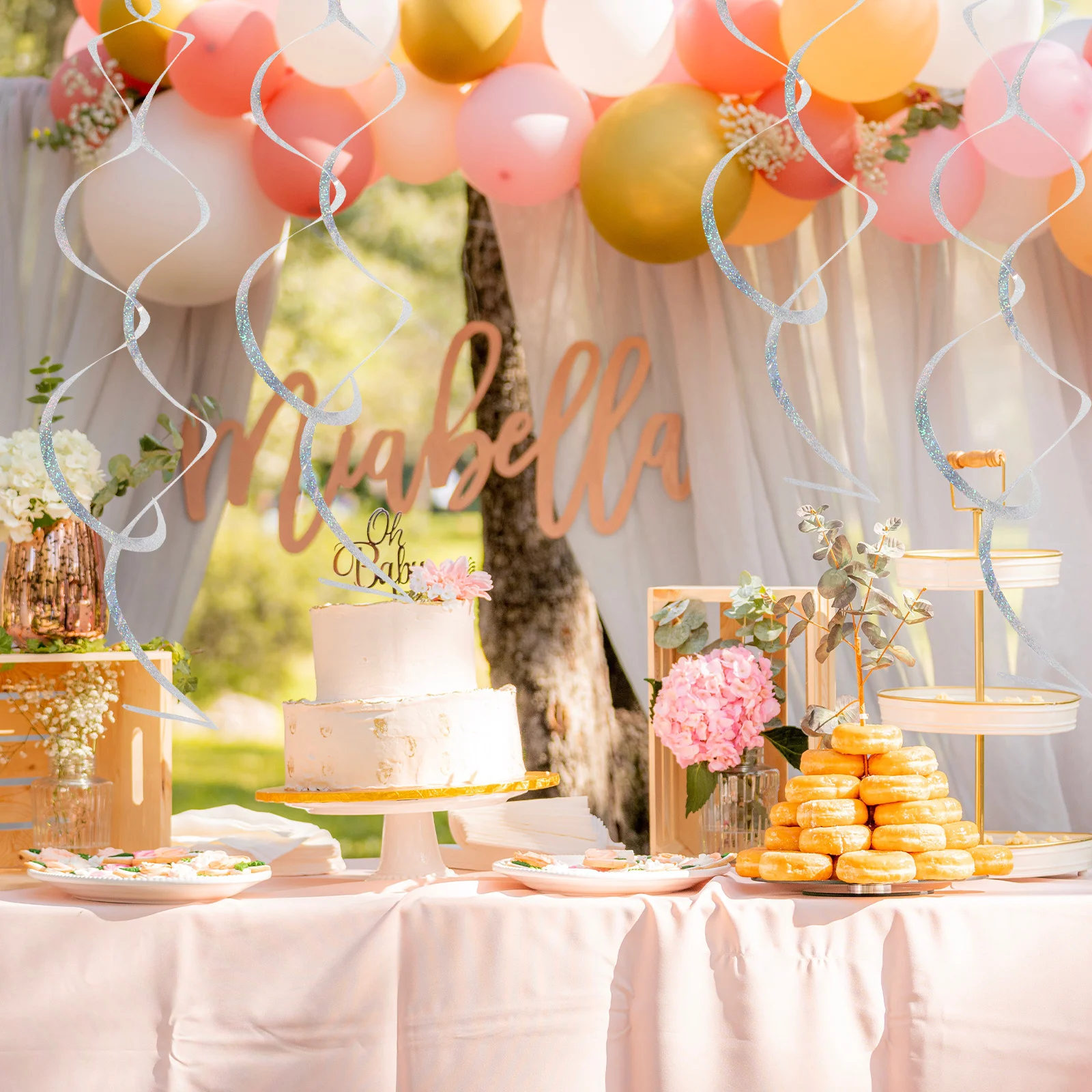 

6Pcs Durable Reusable Holographic Spiral Streamers Easy Install Ceiling Hanging Swirls for Festive Occasions Ceiling Decor