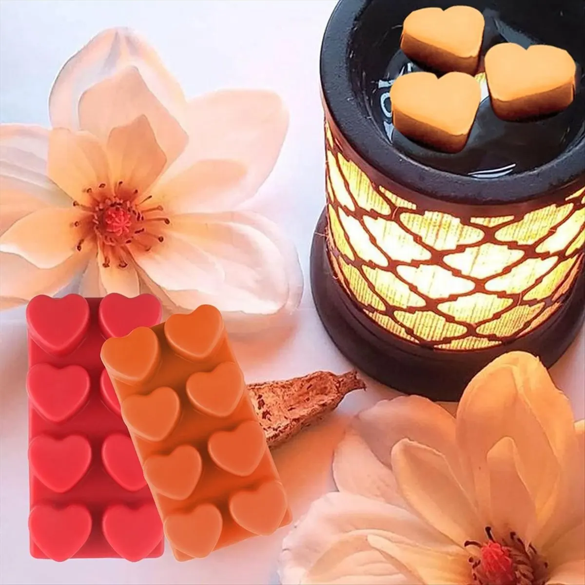 HITL Wax Melt Containers-8 Cavity Clear Empty Plastic Wax Melt Molds-25 Packs Heart Shape Clamshells for Tarts Wax Melts.