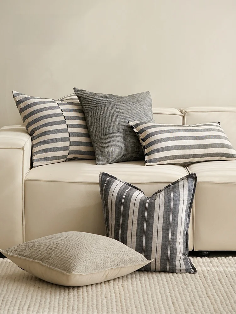 

Современная простая льняная наволочка с белыми полосками, скандинавский диван, чехол для гостиной, домашний декор, бренд Bato