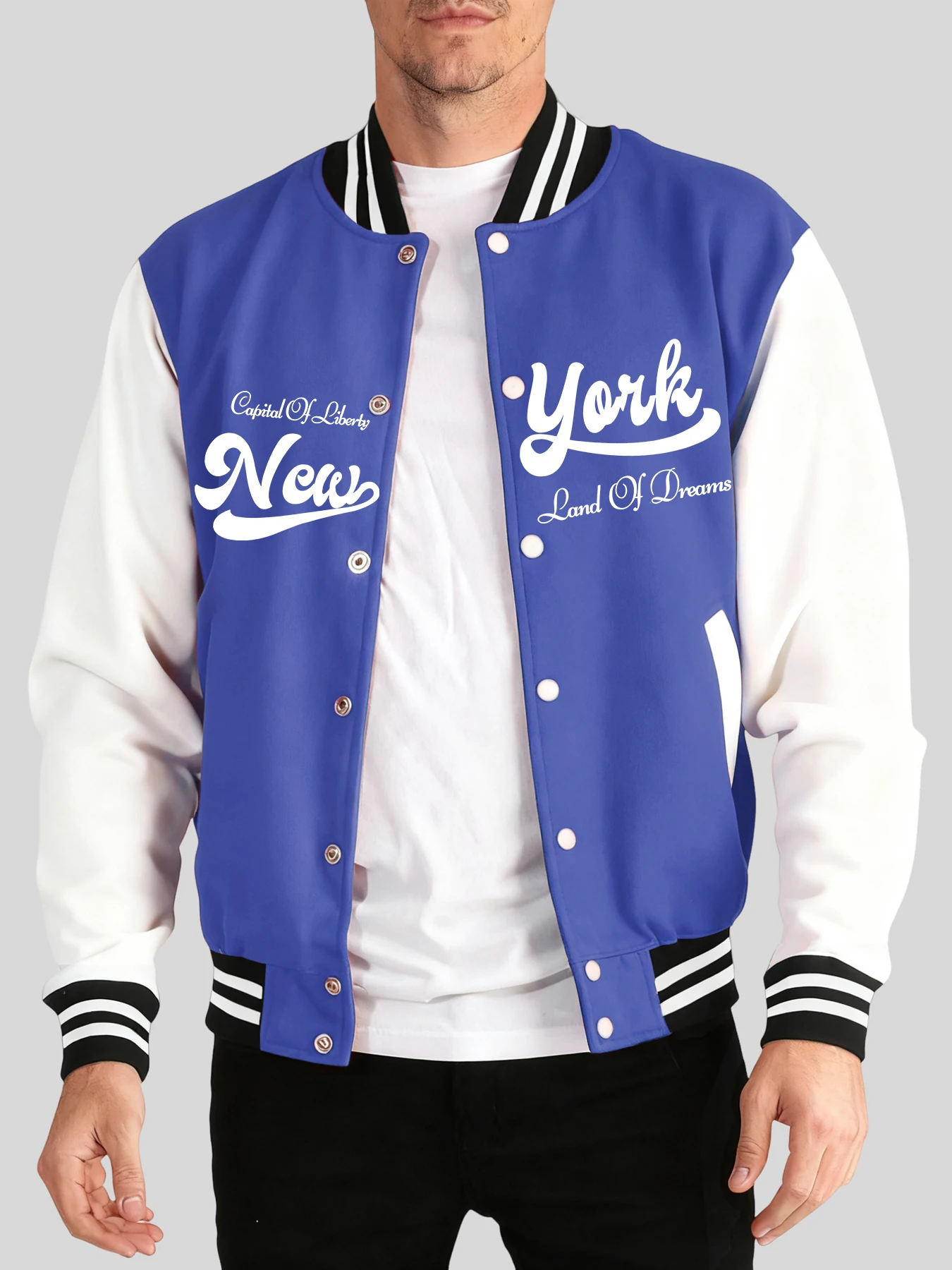 

New York Land Of Dreams Printing Tops Man Street Comfy Baseball Uniform Oversized Fashion Menswear Autumn Winter Warm Jacket