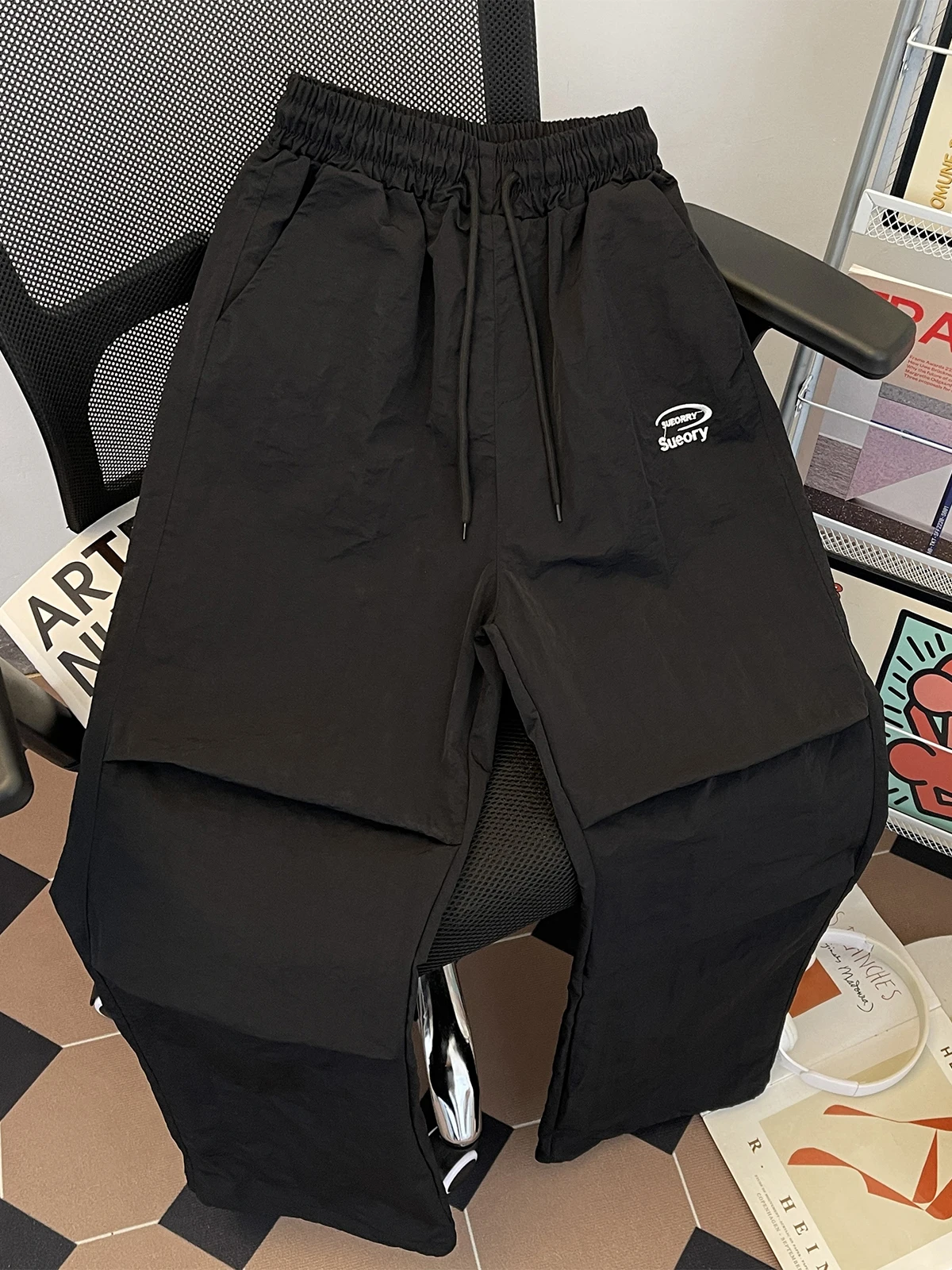 

Свободные прямые брюки из ледяного шелка, тонкие уличные повседневные летние брюки для мужчин, Qui Dry, складная спецодежда для десантника