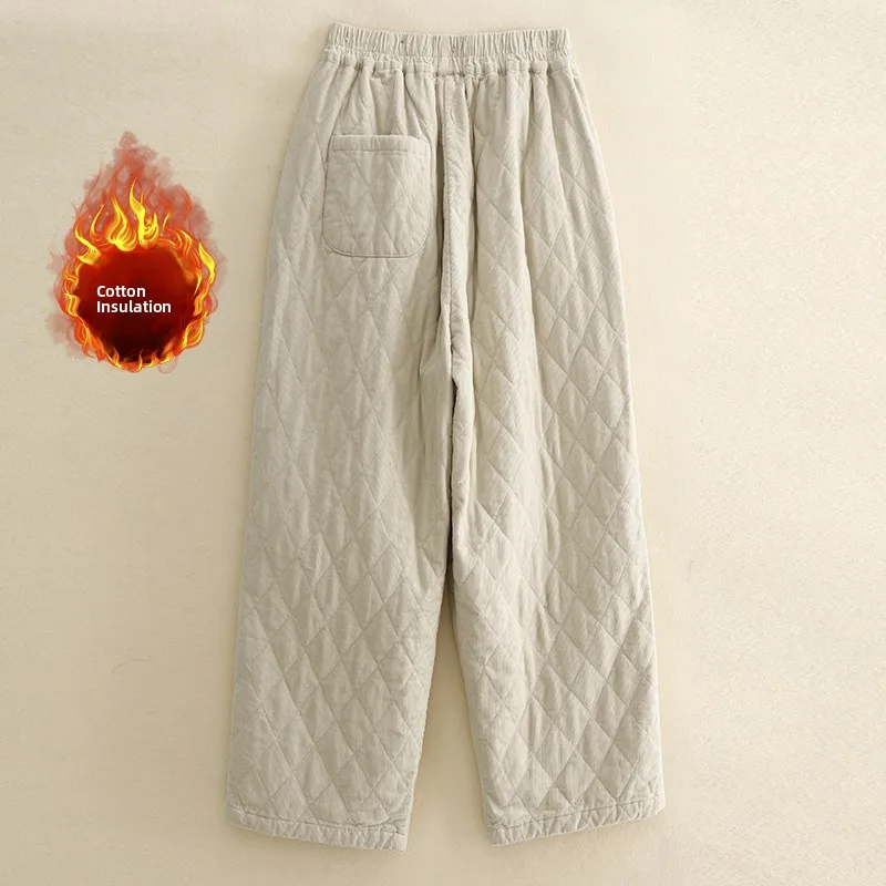 Pantaloni in cotone a gamba dritta a vita alta Pantaloni invernali caldi e casual Capispalla da donna Pantaloni larghi dimagranti taglie forti