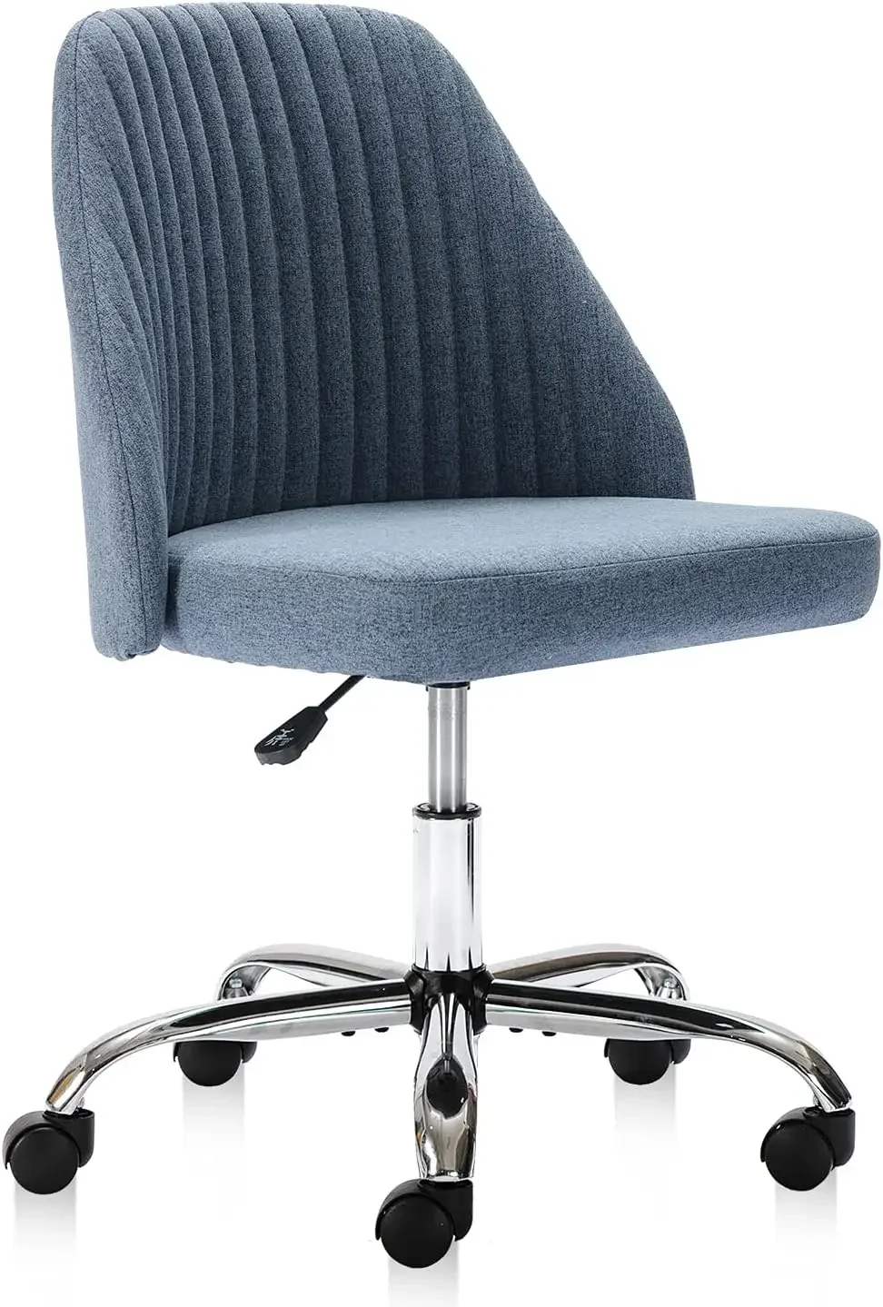 Modern Linen Office Chair, estofado tecido Desk Chair, sem braços com rodas, médio e azul