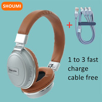 Shoumi Bluetooth Headphones Wireless Earphone with Lightning TYPE-C Micro Charge Cable Headset Stereo Fold Big Ear Earbud Gift