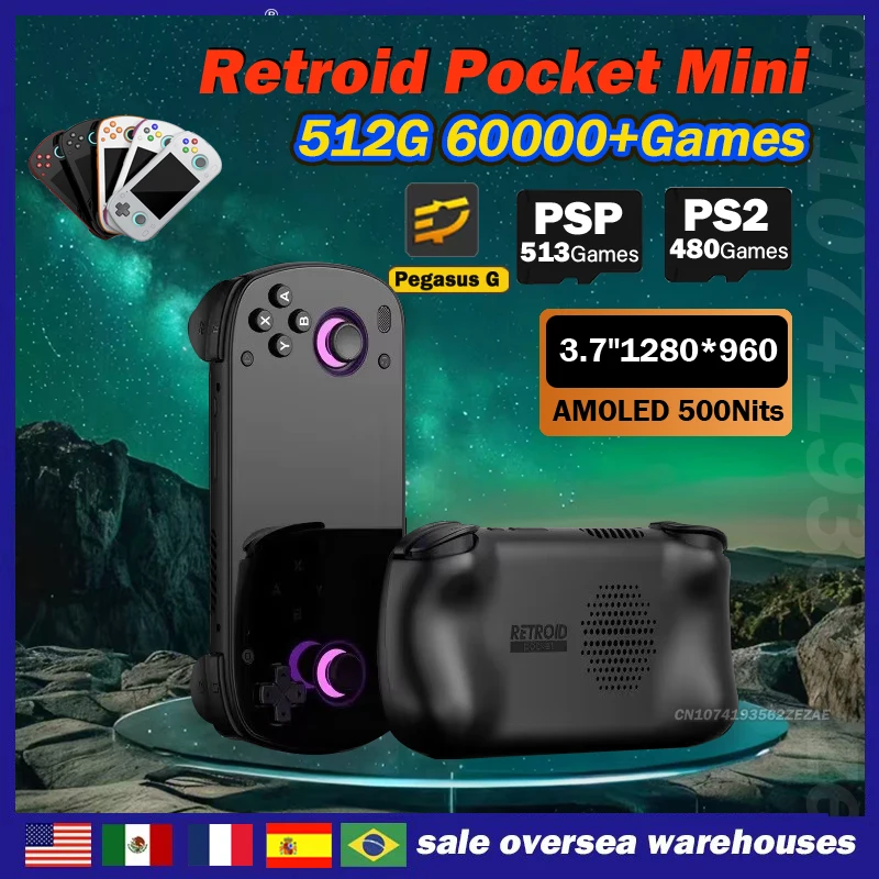 

New Retroid Pocket MINI Handheld Video Game Console 6+128G 3.7inch Amoled Screen Wifi6+ Bt5.1 4000mAh Android10 Psp Ps2 Game