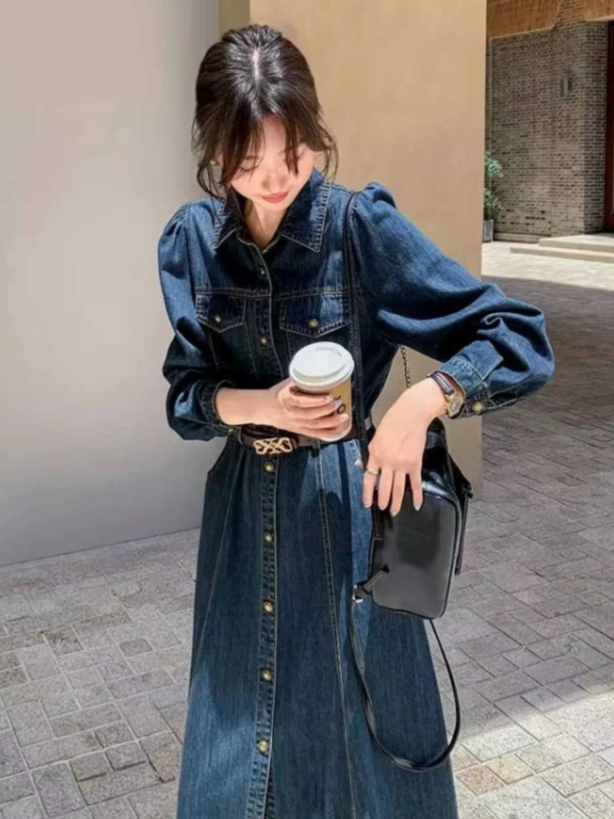 Wczesnojesienny dżins vintage Dr. Damski, wiosna-jesień 2025, nowa, ekskluzywna, elegancka, wyszczuplająca, długa spódnica Dr.