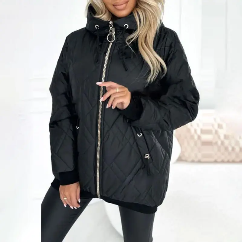 Women’s Parka Coat Hoodie Fashionable High-neck Hip-length Parka Coat Casual Hoodie Solid Cotton Coat Warm Outerwear Fall Winter