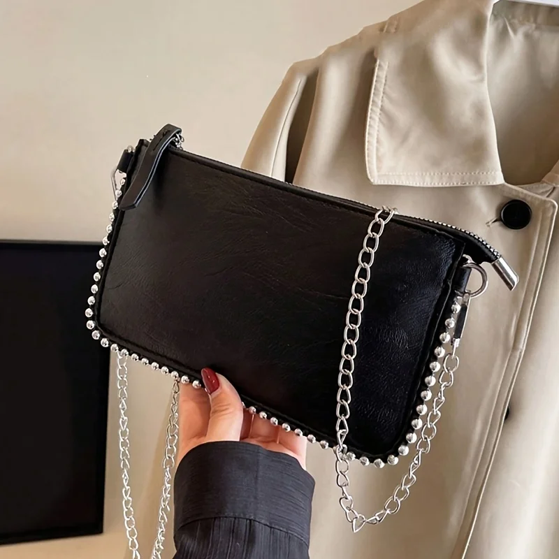 Fashionable and Versatile Chain Small Square Bag, Elegant Women's Crossbody Bag, Simple and Casual Leather Shoulder Bags
