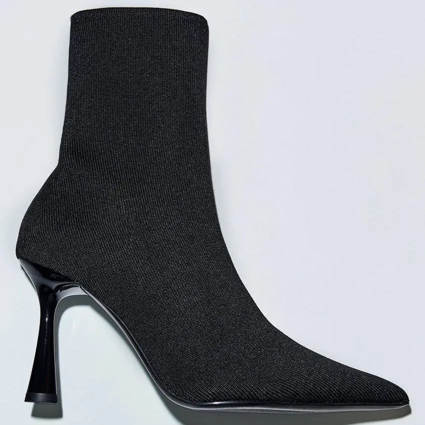 Stivali da donna scarpe in gomma da donna pioggia punta tonda Designer di lusso tacco alto autunno caviglia bassa tessuto moda nero Slip-On Flock Ro