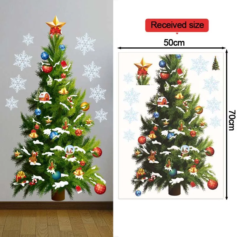 Christmas Tree Wall Stickers Glass Decal Xmas Tree Snowflake Window Sticker Christmas Decoration For Home Wall Ornaments Navidad