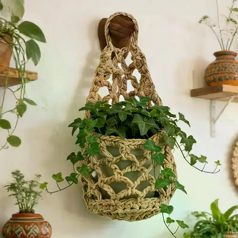 Boho Macrame Plant HangerBasket For Succulents Cotton Rope Woven Hanging Basket With Net Pouch Home Decoration Organizer