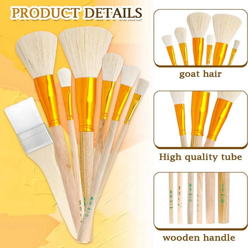 7 Pieces Paint Brushes For Acrylic Painting Mop Brush With Wooden Handle Crafts Face Body Art Oil Painting Easy To Use