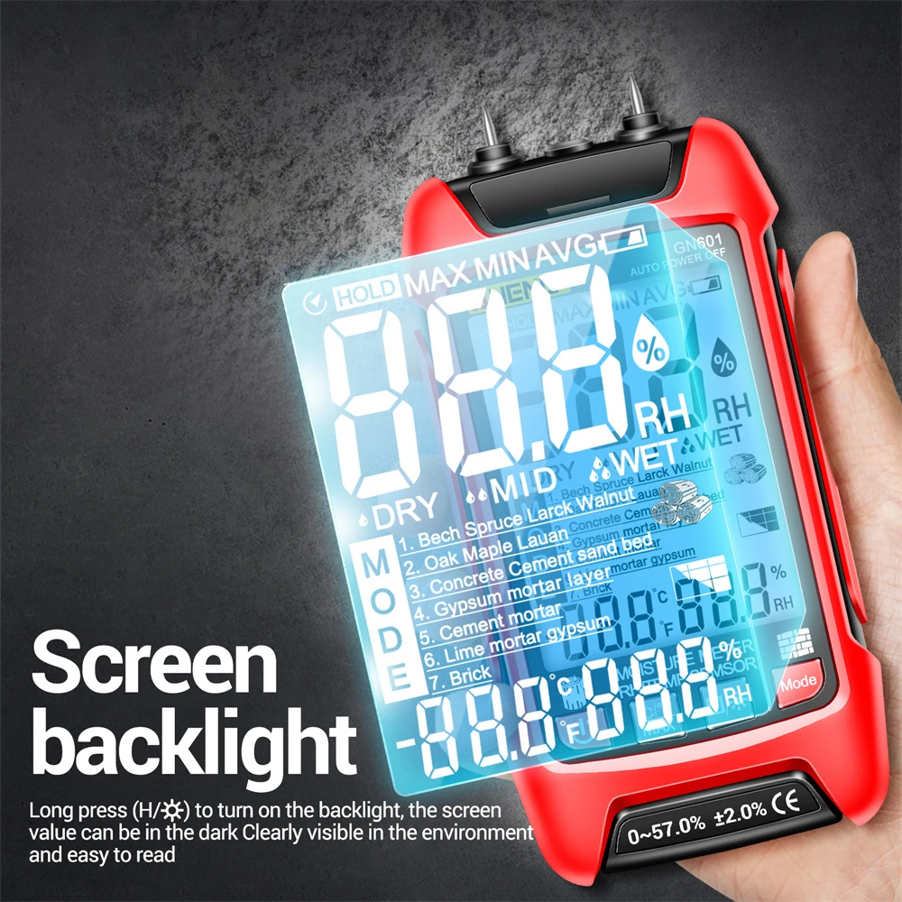 ANENG GN601 Wood Moisture Meter Digital Moisture Detector Pin-Type Water Leak Damp Tester for Wood Building Walls Paper