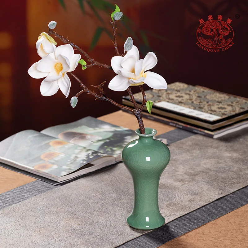 Celadon small vase Chinese beauty drunk ceramic simple countertop flower ware living room home decoration ornament