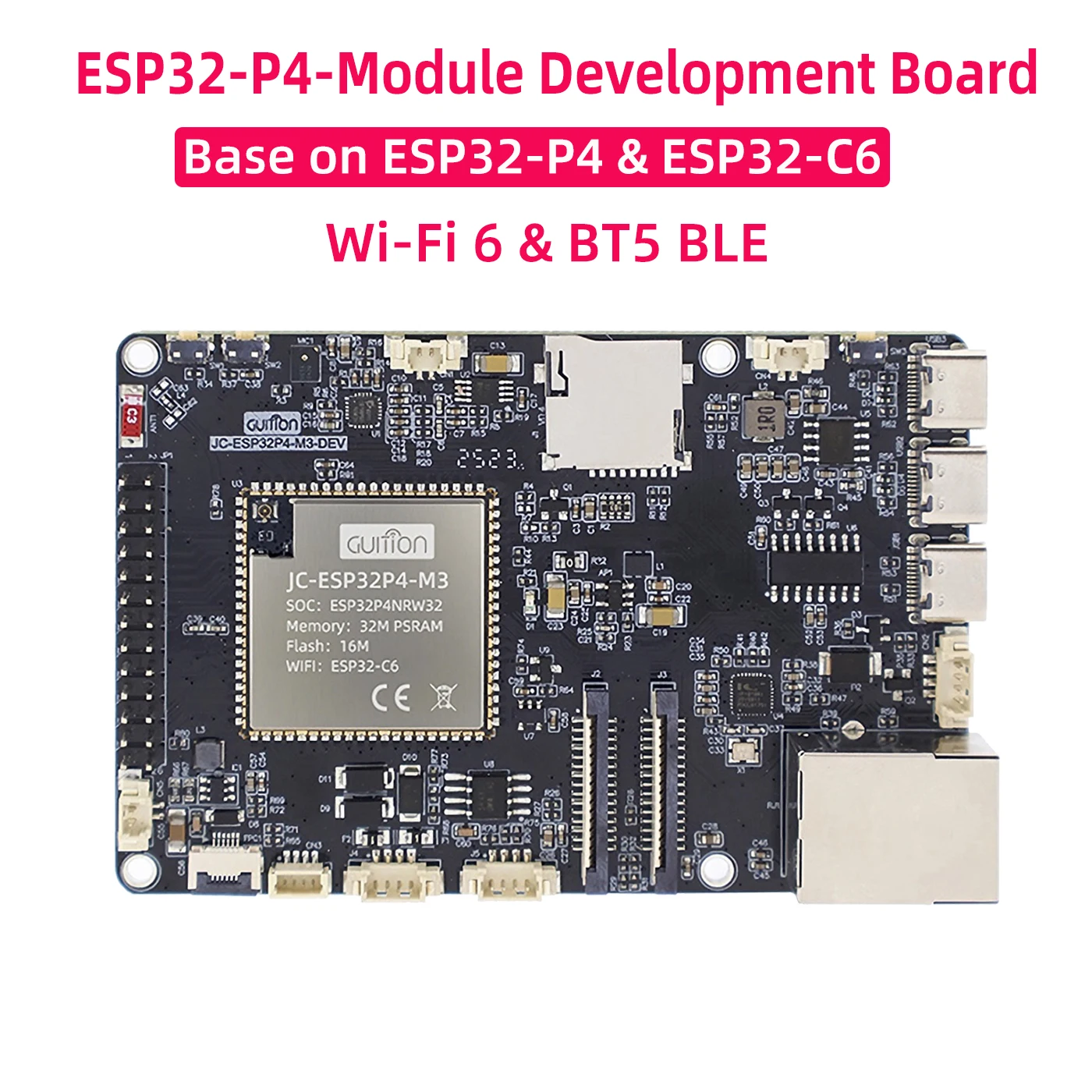 

ESP32-P4-Module Development Board Base On ESP32-P4 & ESP32-C6 32M PSRAM 16M Flash WiFi 6 BT5 RJ45 MIPI DSI CSI USB OTG Interface