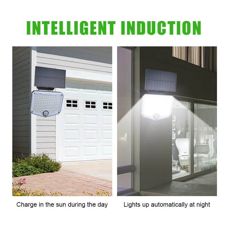 Outdoor Solar Panel Lights LED Garland Motion Sensor Waterproof Split Wall Lamp 3 Modes for Courtyard Lighting