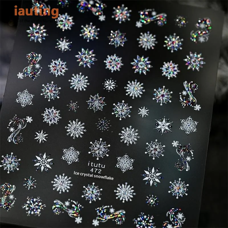 Pretty Snowflake Bow Crystal Ball Nail Art Sticker Embossment Self Adhesive Nail Sticker New Year Christmas Manicure Decals Gift
