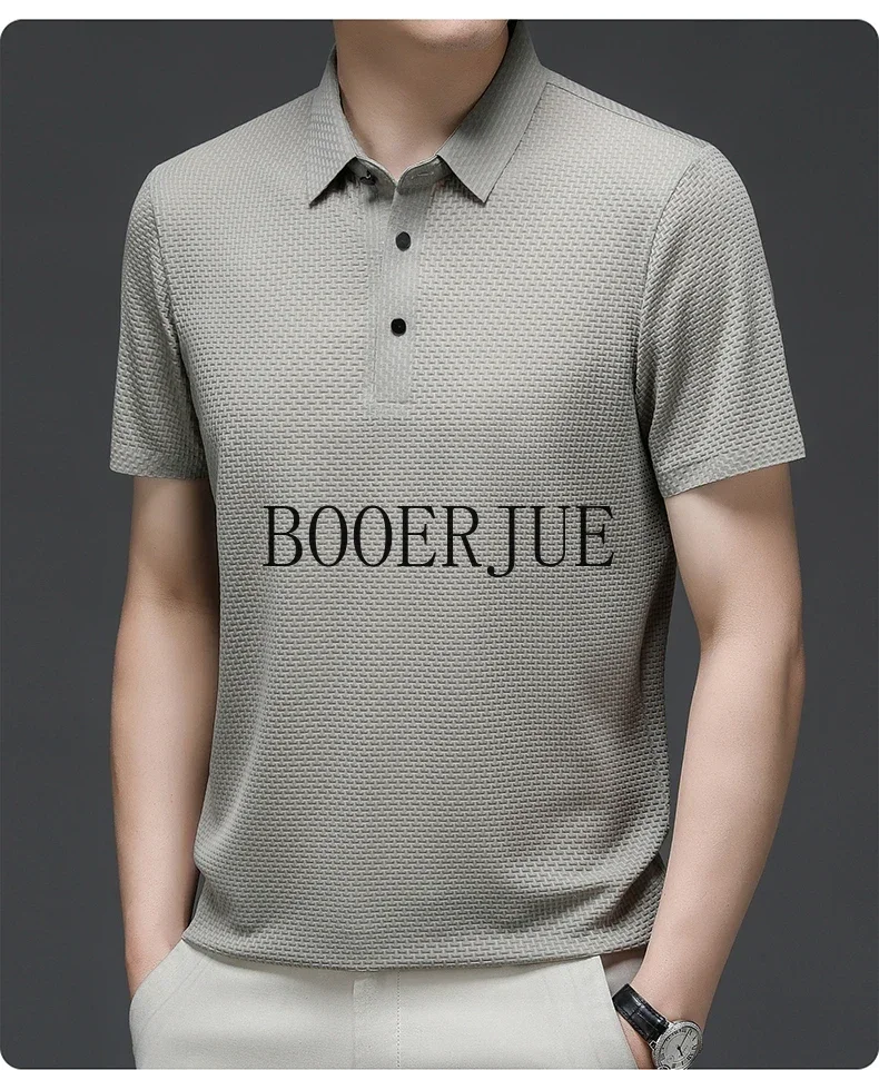 Atmungsaktives Business-Mode-T-Shirt für Herren, Markenkleidung, Sommer 2026 Neu, Herren-Lop-up-Hohlkragen-Kurzarm-Polo-T-Shirt aus Eisseide – Detail 37