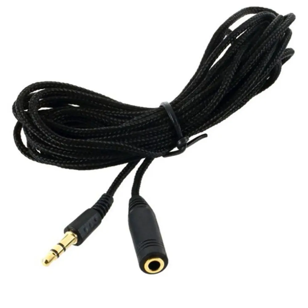 

GOLD Jack Plug Black Cloth Cord Audio Brand New Female To Male Stereo 16ft 5m 3.5mm Extension