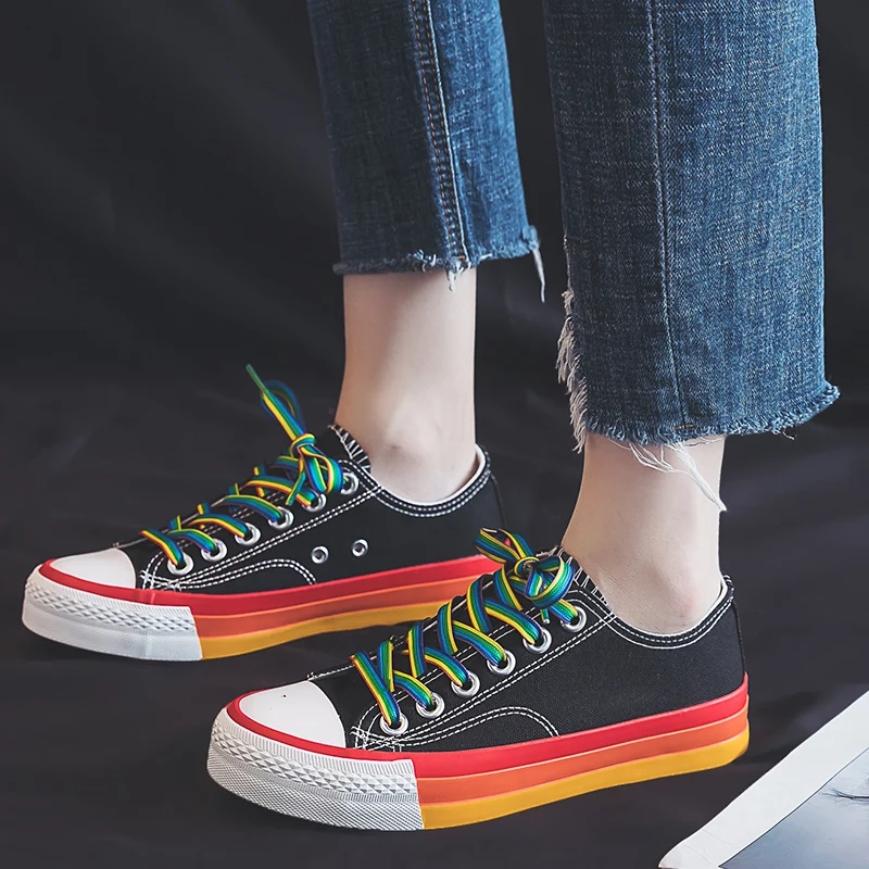 Fashion Colorful Women's Canvas Shoes Comfortable Low-Cut Women Skateboarding Sneakers Lace-Up Flat Shoes Woman zapatillas mujer