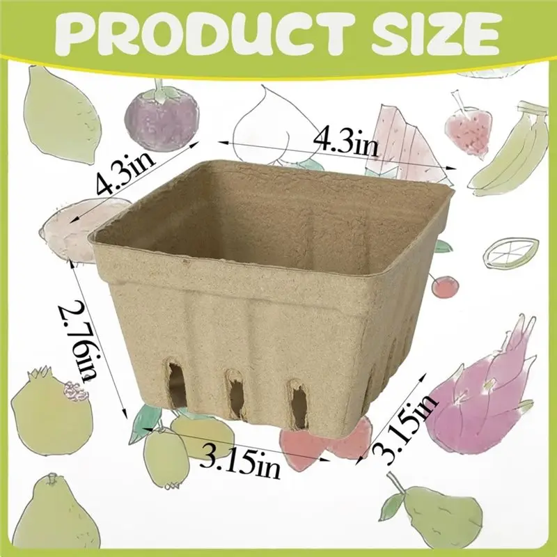 DT39 Berry Basket 30 Pack Natural Pulp Fiber Vented Produce Container for Strawberry Blueberry