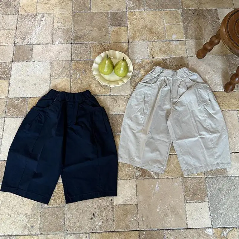 

2025 Autumn New Children Casual Pants Solid Boys Harem Pants Big Pocket Girls Loose Trousers Cotton Kids Clothes
