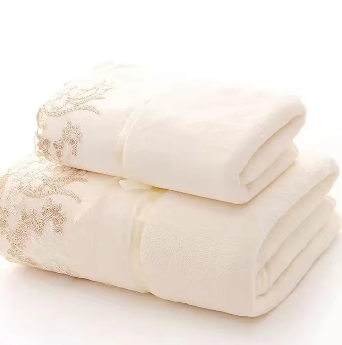 3pcs/set Quick Dry Microfiber Embroidered Towel Set Solid Color 75x35cm Face Towels + 140x70cm Bath Towel - Bathroom Essentials