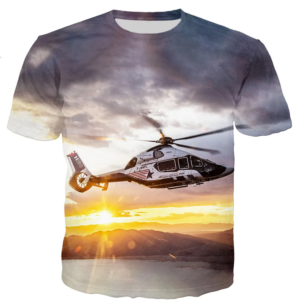 Men\'s And Women\'s Children\'s 3d Helicopter Print T-shirt Harajuku Style Casual Street Style Breathable Light Summer Tops