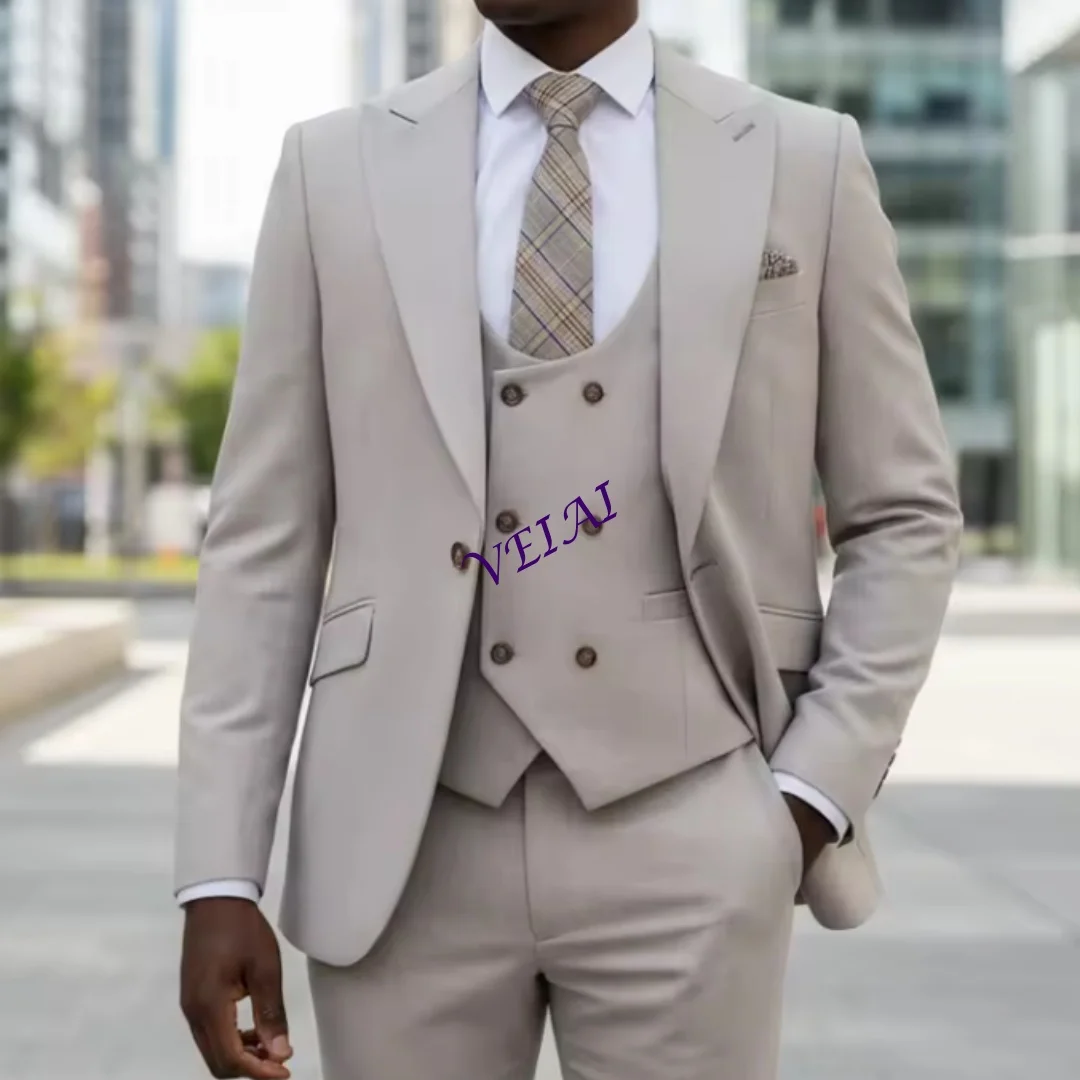 

CustomizedMen's three piece suit elegant slim fit formal office and leisure banquet groomsman set groom's wedding dress