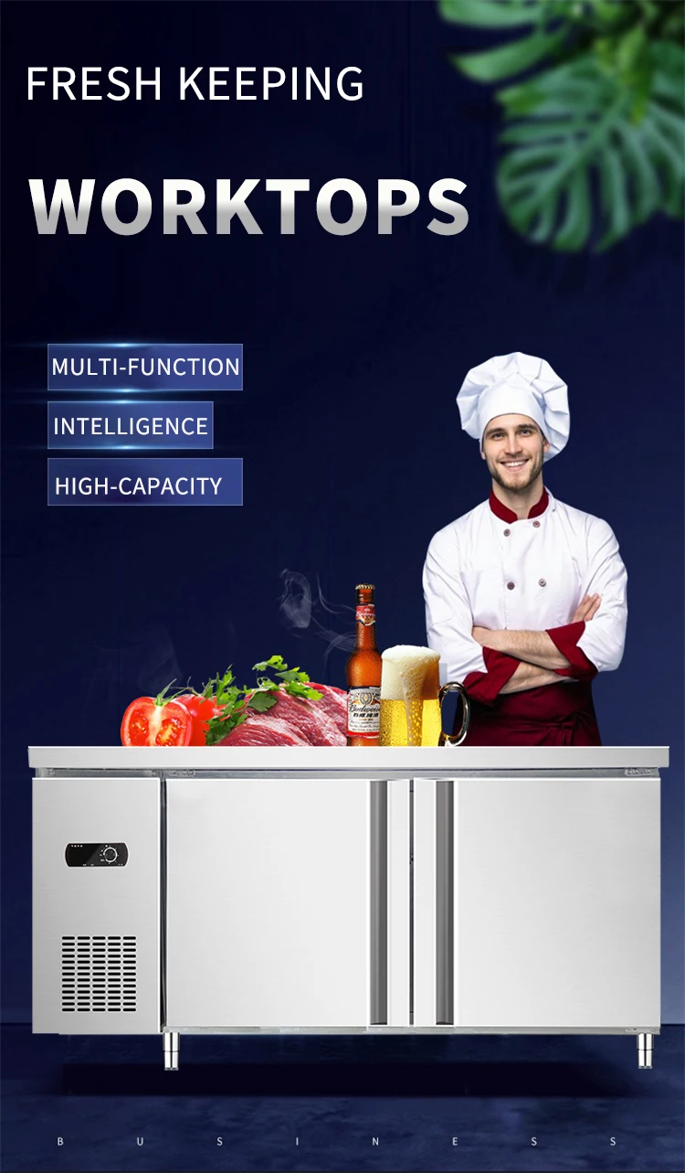 2 Doors 1.5M Stainless Steel Kitchen Freezer Commercial Under Counter Freezer