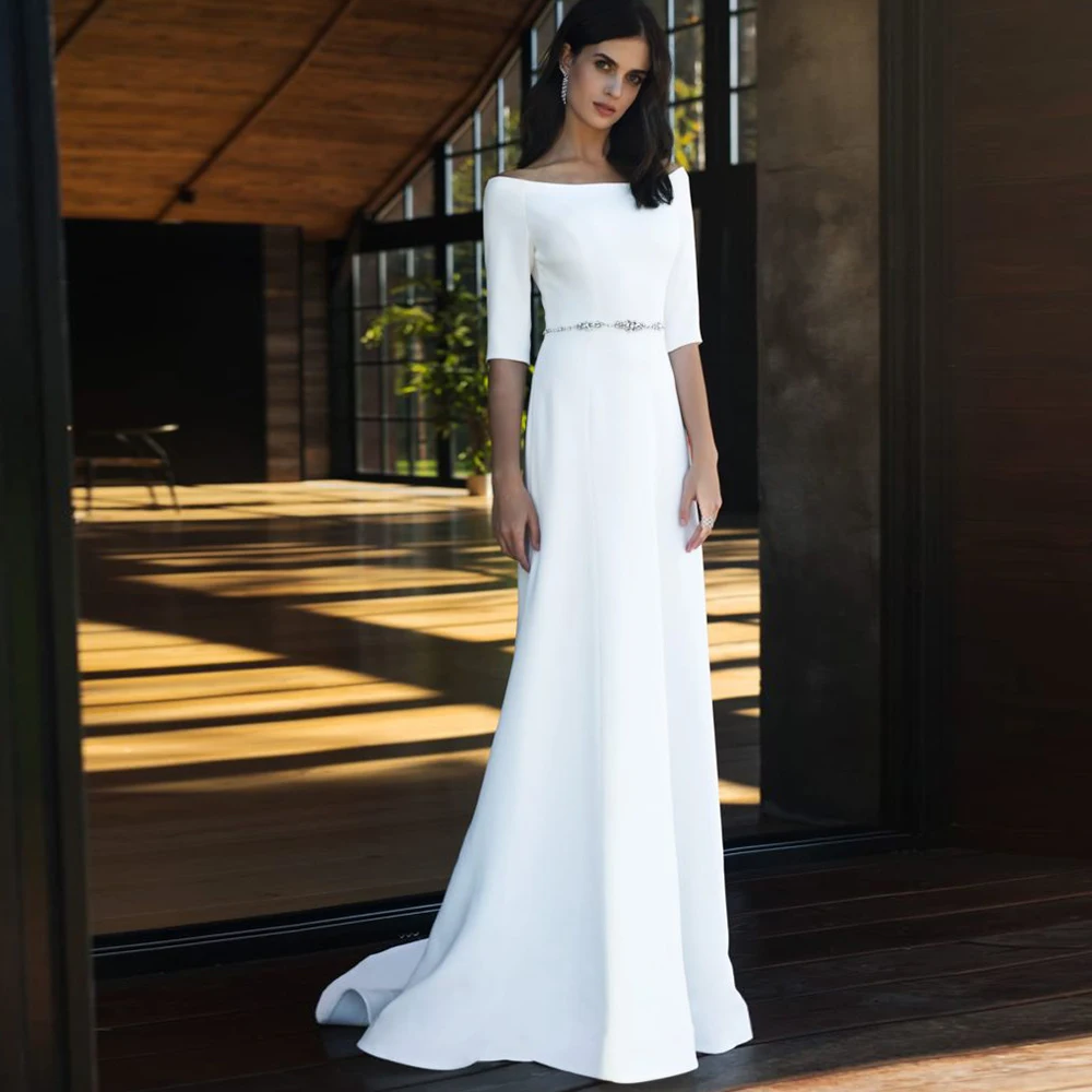 

Elegant Wedding Dress A-Line Floor-Length Boat-Neck Zipper Simple White Bridal Gown Elegant Dresses For Women Party 2023