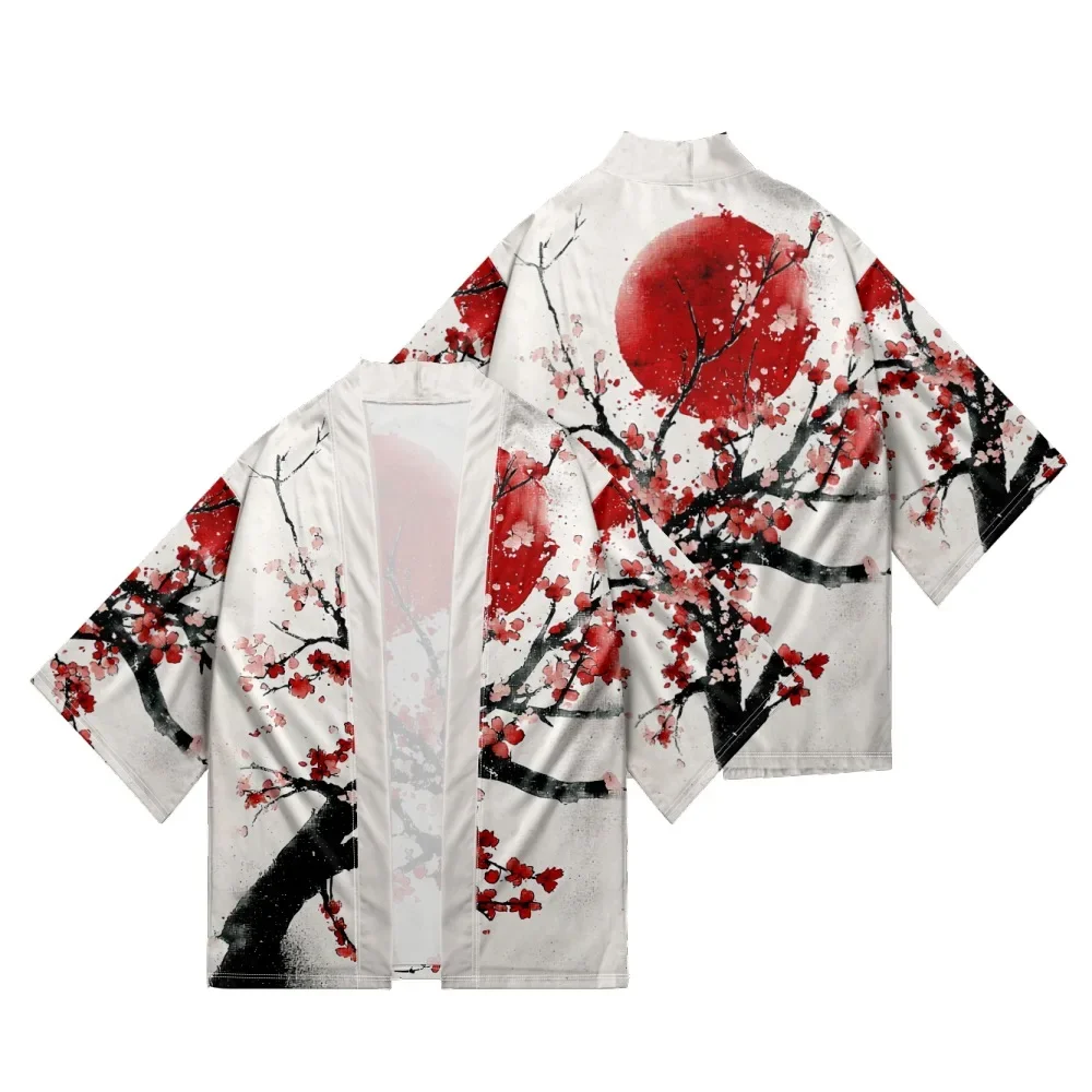 سترة كيمونو غير رسمية على الموضة لعام 2025 قميص شاطئ صيفي للسيدات يوكاتا على الطراز الياباني ملابس هاوري بيضاء مطبوعة